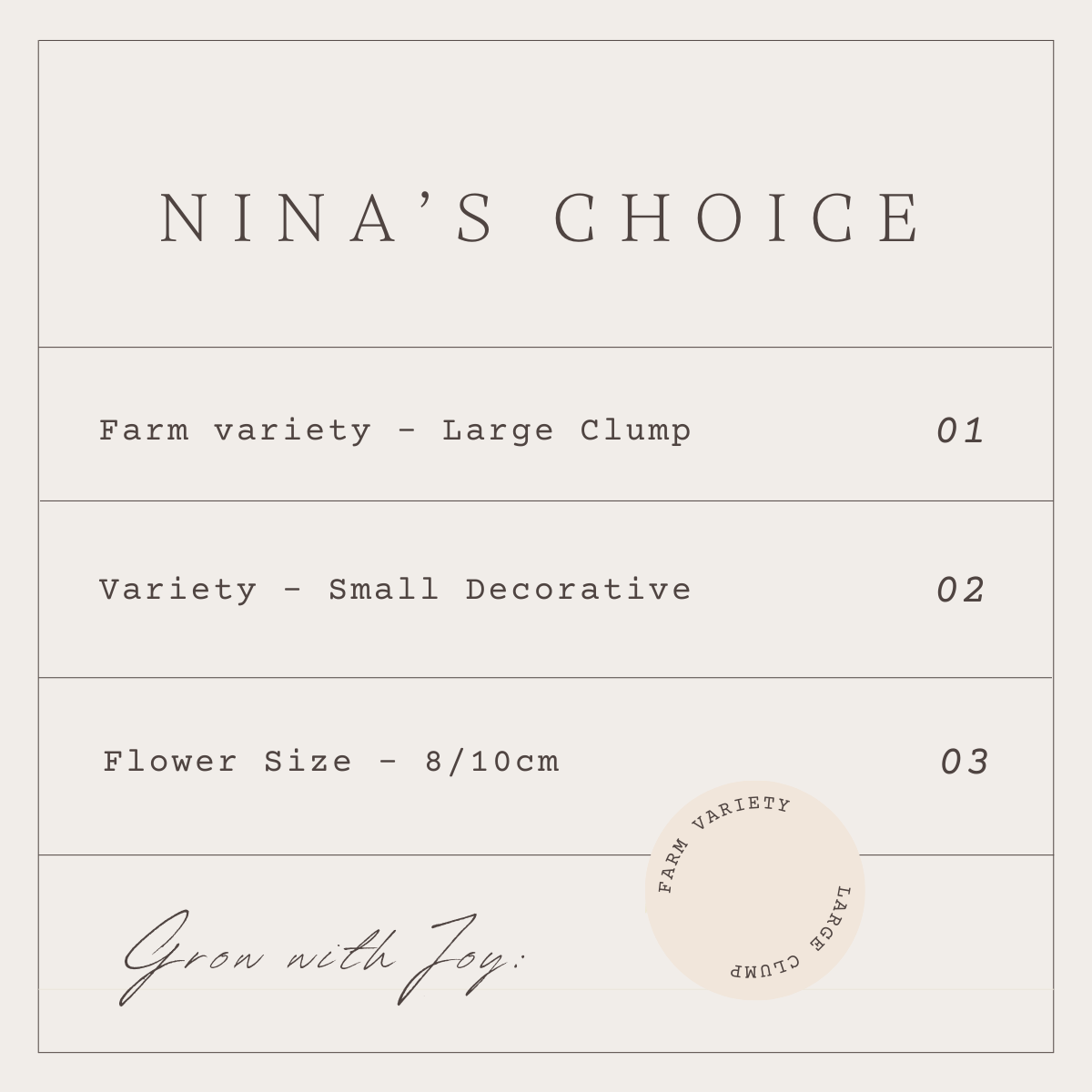NINA'S CHOICE- 1 CLUMP