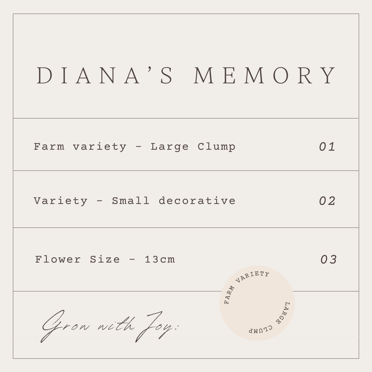 DIANA'S MEMORY - 1 CLUMP